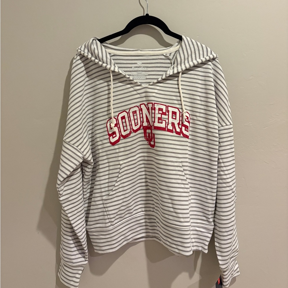 Fanatics Gray and White Striped Women Medium Hoodie
